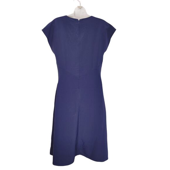 Tahari ASL V-Neck Twist Front Fit & Flare Dress Knee Length Navy Womens Size 6 - Picture 4 of 9